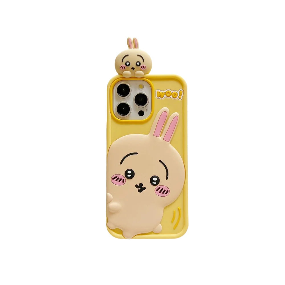 Cartoon Cute Chiikawa H-Hachiwares Usagis Stereoscopic Phone Case for IPhone 16 15 14 13 12 Pro Max Soft Silicone Cover