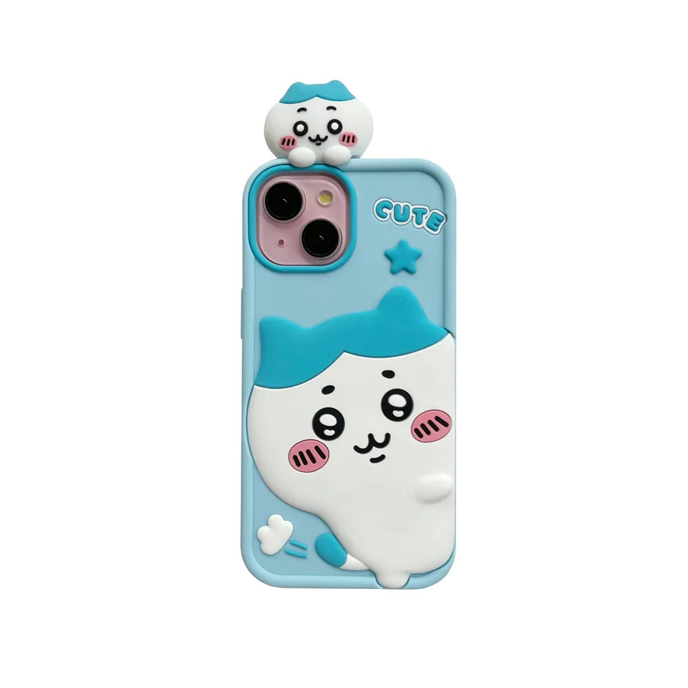 Cartoon Cute Chiikawa H-Hachiwares Usagis Stereoscopic Phone Case for IPhone 16 15 14 13 12 Pro Max Soft Silicone Cover