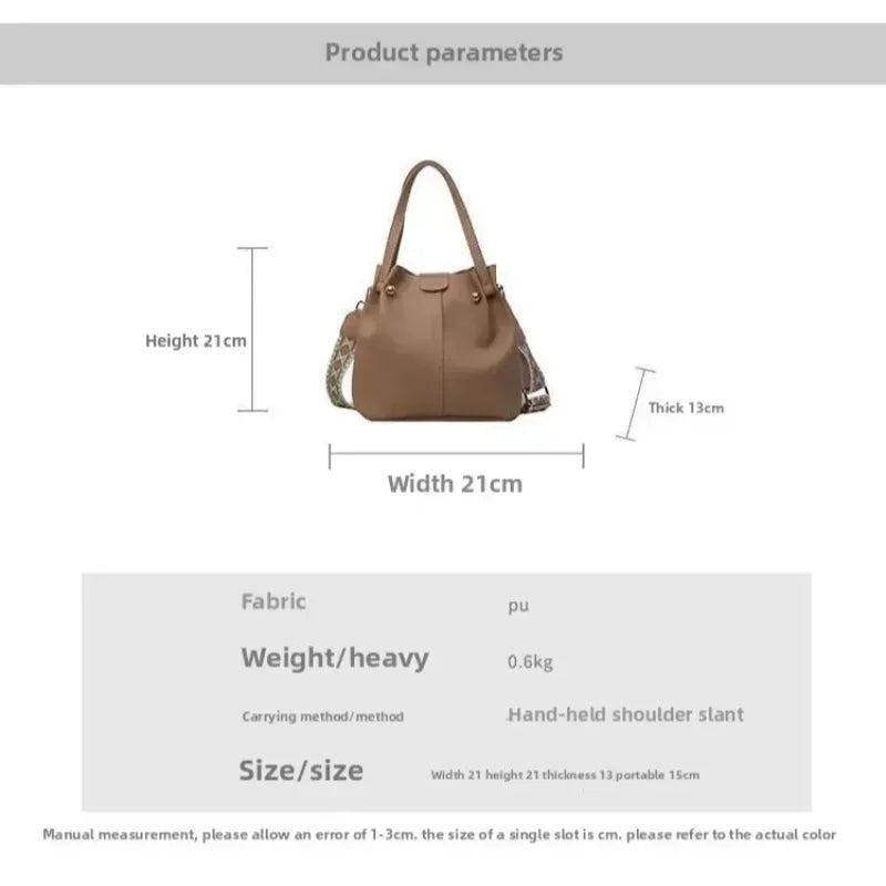 2025 High Quality Solid PU Bucket Shoulder Soft Crossbody Bags Korean High-end Design Large Capacity Women's Handbags