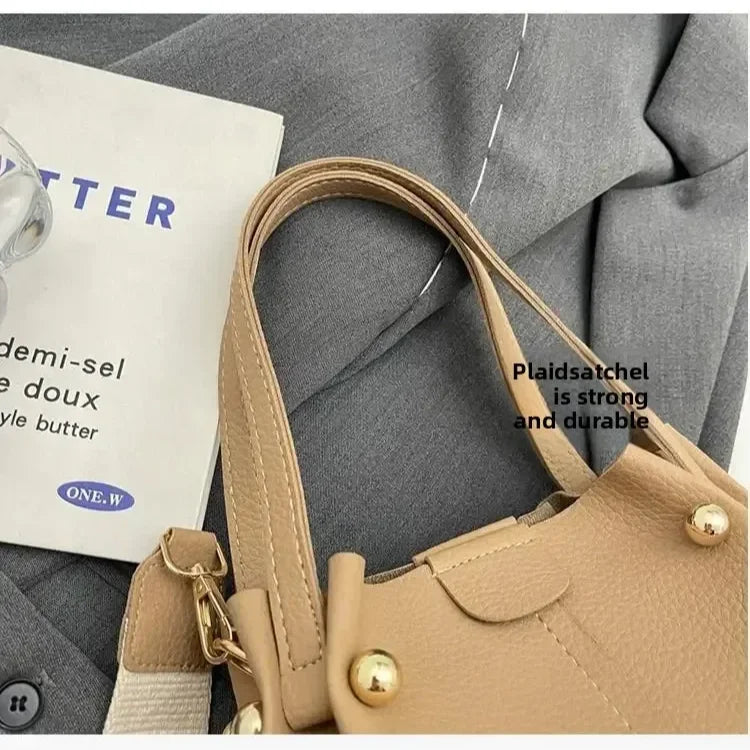 2025 High Quality Solid PU Bucket Shoulder Soft Crossbody Bags Korean High-end Design Large Capacity Women's Handbags
