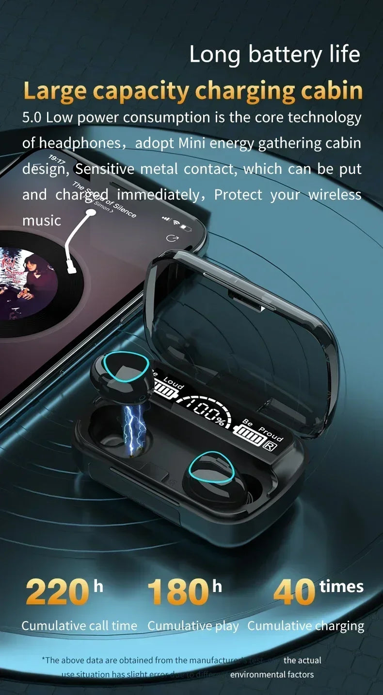 Auscultadores originais M10 Bluetooth sem fios, desportivos, estéreo, com cancelamento de ruído, microfone e altifalante, coluna de som gaming