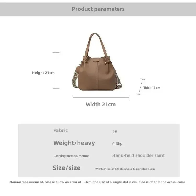 2025 High Quality Solid PU Bucket Shoulder Soft Crossbody Bags Korean High-end Design Large Capacity Women's Handbags