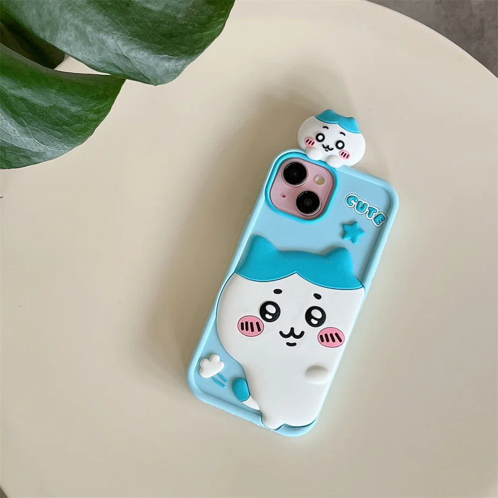 Cartoon Cute Chiikawa H-Hachiwares Usagis Stereoscopic Phone Case for IPhone 16 15 14 13 12 Pro Max Soft Silicone Cover