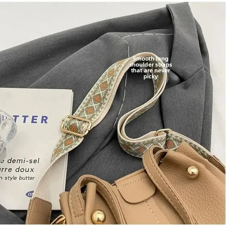 2025 High Quality Solid PU Bucket Shoulder Soft Crossbody Bags Korean High-end Design Large Capacity Women's Handbags