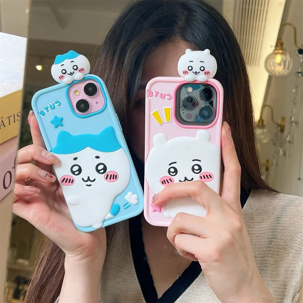 Cartoon Cute Chiikawa H-Hachiwares Usagis Stereoscopic Phone Case for IPhone 16 15 14 13 12 Pro Max Soft Silicone Cover