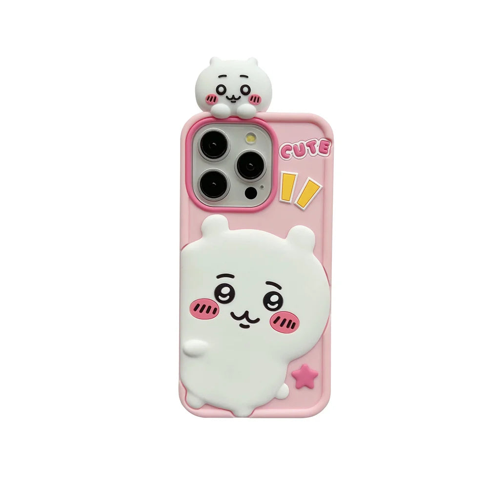 Cartoon Cute Chiikawa H-Hachiwares Usagis Stereoscopic Phone Case for IPhone 16 15 14 13 12 Pro Max Soft Silicone Cover