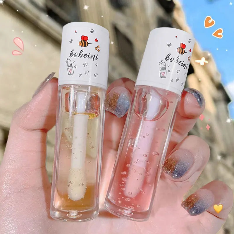 Óleo labial com brilho aquoso, óleo labial cor de mel, brilho labial hidratante e hidratante, redução das linhas labiais, maquilhagem labial com brilho aquoso