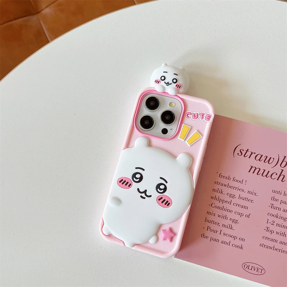 Cartoon Cute Chiikawa H-Hachiwares Usagis Stereoscopic Phone Case for IPhone 16 15 14 13 12 Pro Max Soft Silicone Cover